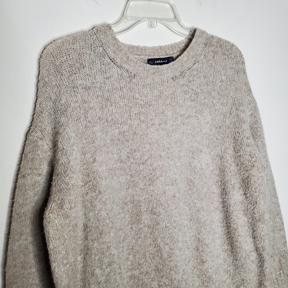 Zara Beige Taupe Crewneck Oversized Ribbed Knit Sweater - Picture 3 of 7